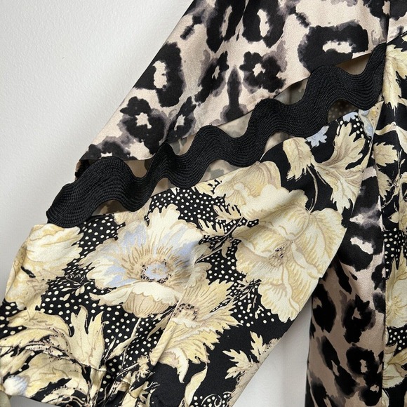 Rebecca Taylor Top Womens Gold Leaf Fleur Silk Long Sleeve Blouse Beige Sz 6 - Picture 3 of 8